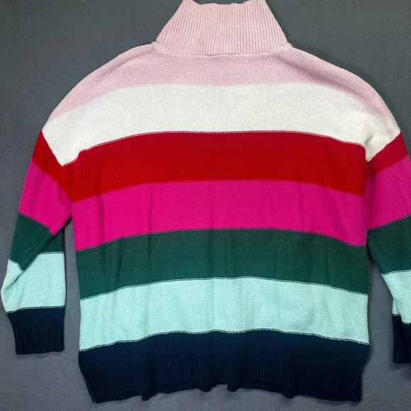 Crown & Ivy Mock Neck Cable Knit sweater Womens L heavy Warm Colorblock 1294 - Picture 7 of 8